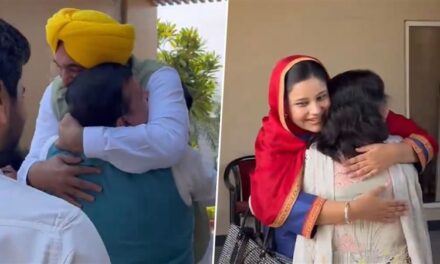 Bhagwant Mann meets Sanjay Singh at the Chandigarh house of the Punjab CM
