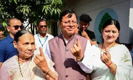 As Uttarakhand goes to polls, CM Dhami is among the first to cast a ballot.