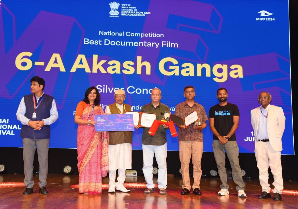 to: Nistha Jain, Director of ‘The Golden Thread’ receiving Golden Conch award for the Best International Documentary Film of the Festival)