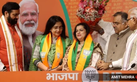 Union Minister Khattar welcomes Kiran Choudhary as she switches to BJP on the eve of Haryana polls.