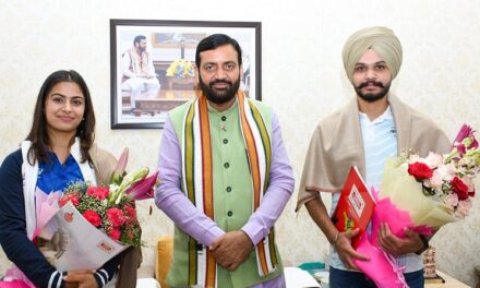 Haryana CM Nayab Singh Saini meets Paris Olympics bronze medalists Ms. Manu Bhakar and Shri Sarabjot Singh