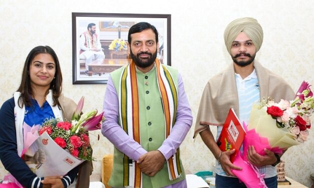 Haryana CM Nayab Singh Saini meets Paris Olympics bronze medalists Ms. Manu Bhakar and Shri Sarabjot Singh