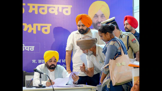 CM Bhagwant Mann listens grievances of people during Sarkar Tuhaade Dwaar at Jalandhar