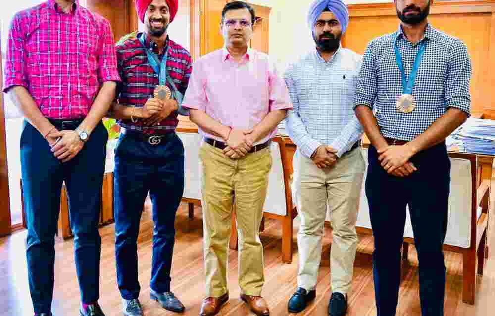 Punjab Chief Secretary Anurag Verma congratulates Paris Olympics medalist PCS Officer Hockey Players