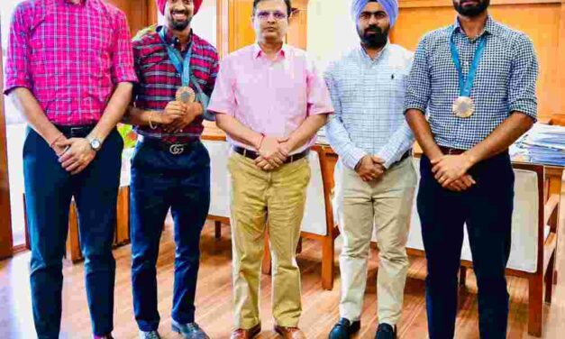 Punjab Chief Secretary Anurag Verma congratulates Paris Olympics medalist PCS Officer Hockey Players