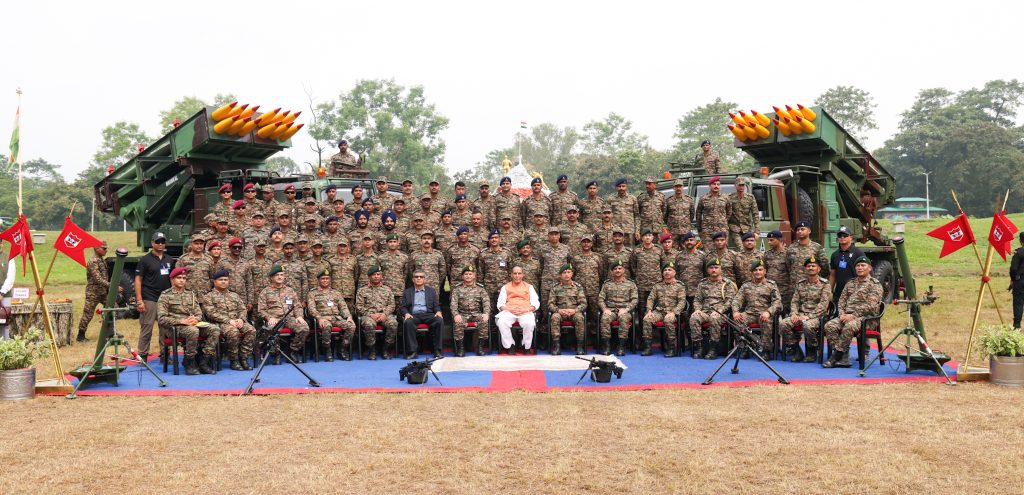 Rajnath Singh performs Shastra Pooja with troops at Sukna Military Station on the occasion of Dussehra