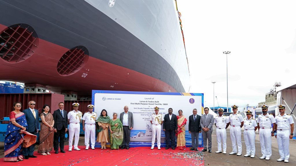  Indian Navy : LAUNCH OF ‘SAMARTHAK’, FIRST SHIP OF MULTI PURPOSE VESSEL (L&T)  PROJECT