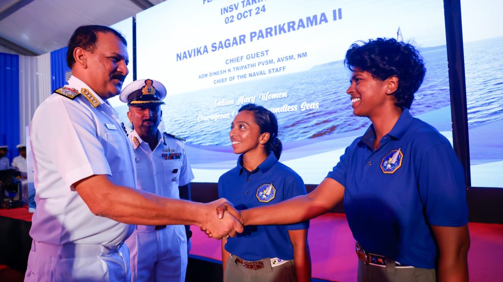 INSV TARINI SAILS OUT FOR NAVIKA SAGAR PARIKRAMA II