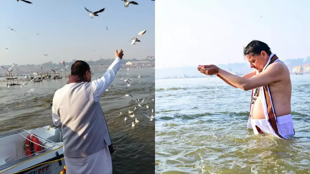 CM Pushkar Singh Dhami took bath in holy Triveni Sangam along with his family on auspicious occasion of Mahakumbh 2025.