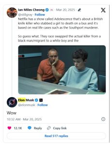 Elon Musk Responds to Claims of "Anti-White Propaganda" in Netflix's Adolescence Series