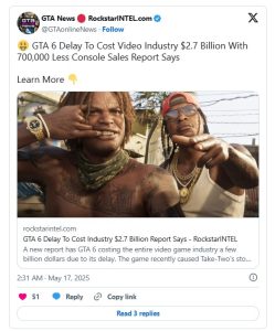 GTA 6 Delay: $2.7 Billion Loss Predicted for the Gaming Industry in 2025