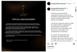 Rachel Gupta’s Miss Grand International Journey Ends in Dispute Over Duties and Projects