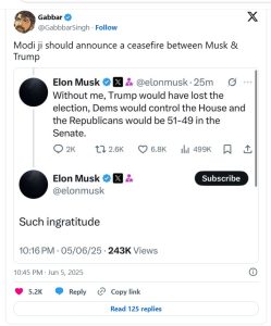 Elon Musk Tweets — Trump vs Elon Explodes Online Indians Want Modi to Mediate!