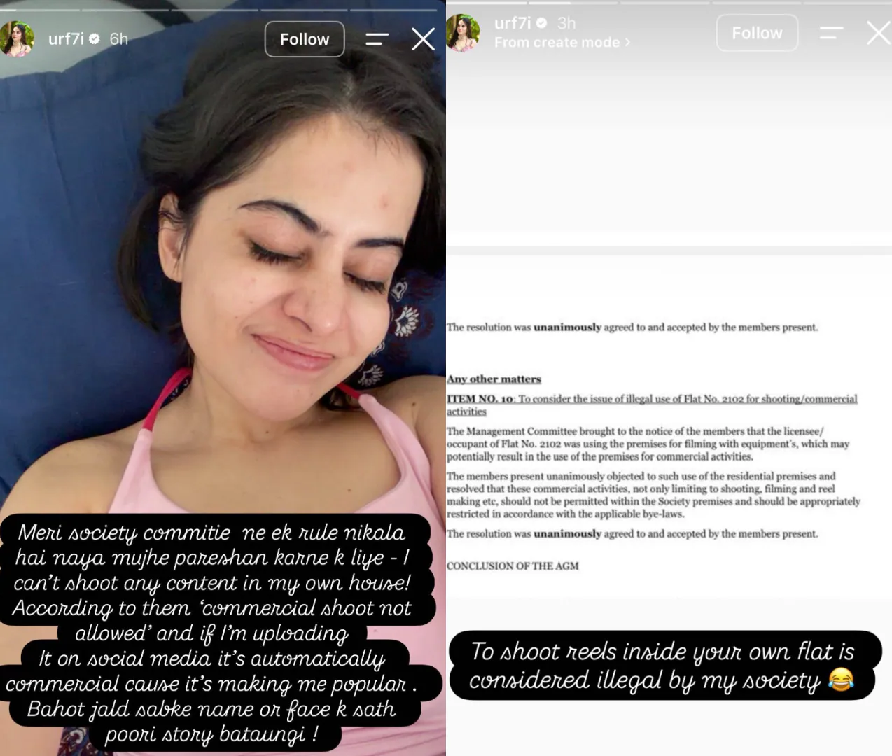 Uorfi Javed alleges harassment by Mumbai housing society over shooting Reels at home.
